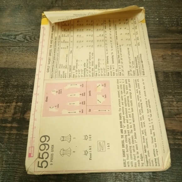 Vintage Simplicity Sewing Pattern 5599 Girl's Dress Tie & Bloomers Size 8 - Picture 2 of 2